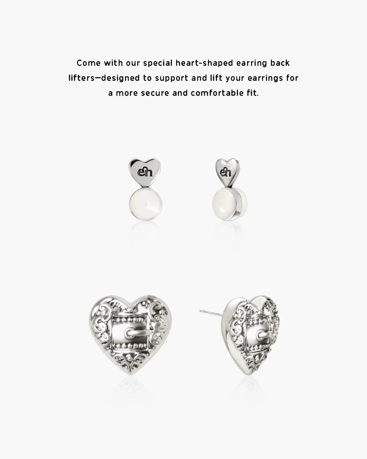 Belted Heart Stud Earrings in Silver - Image 4