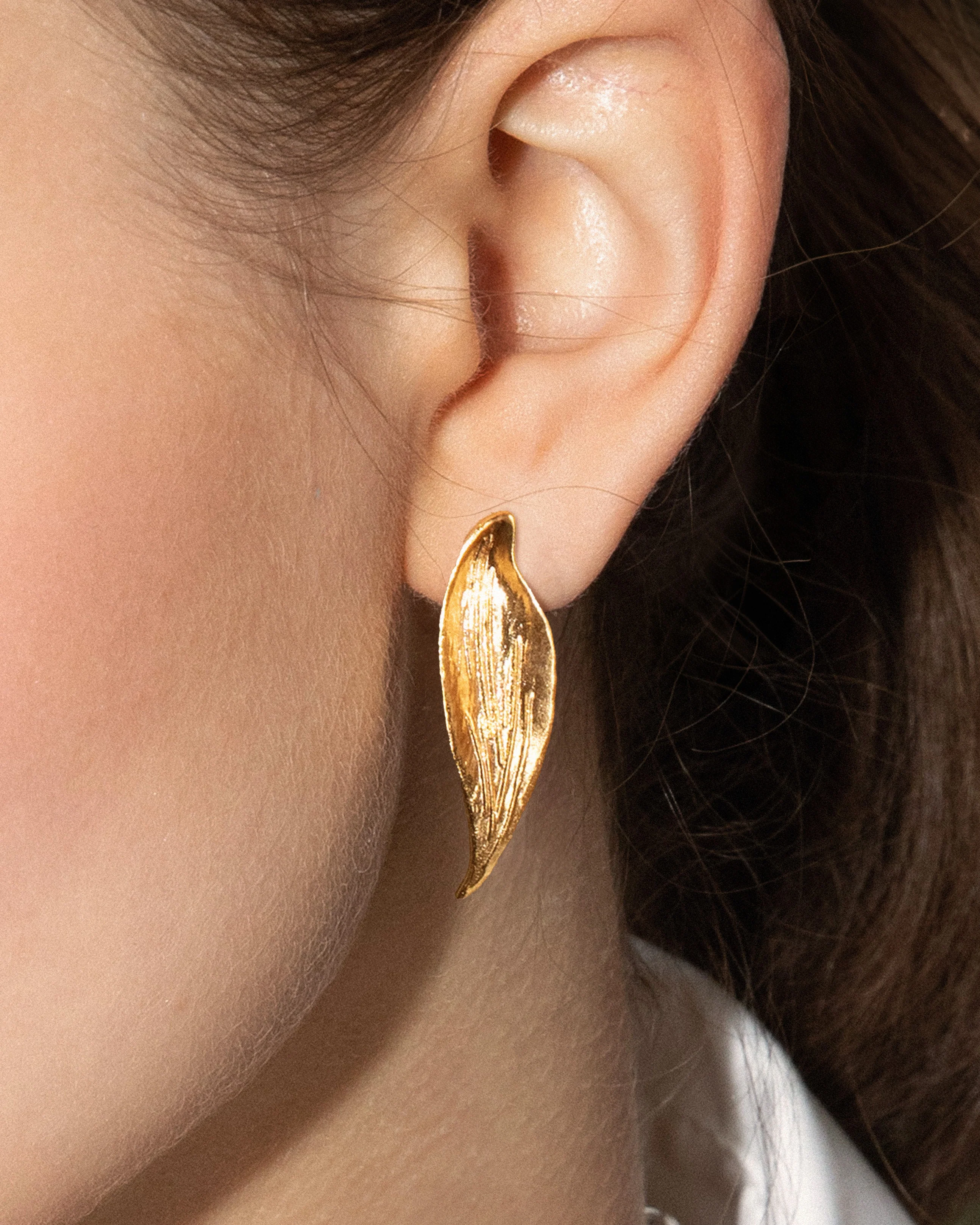 Golden Leaf Stud Earrings - Image 3